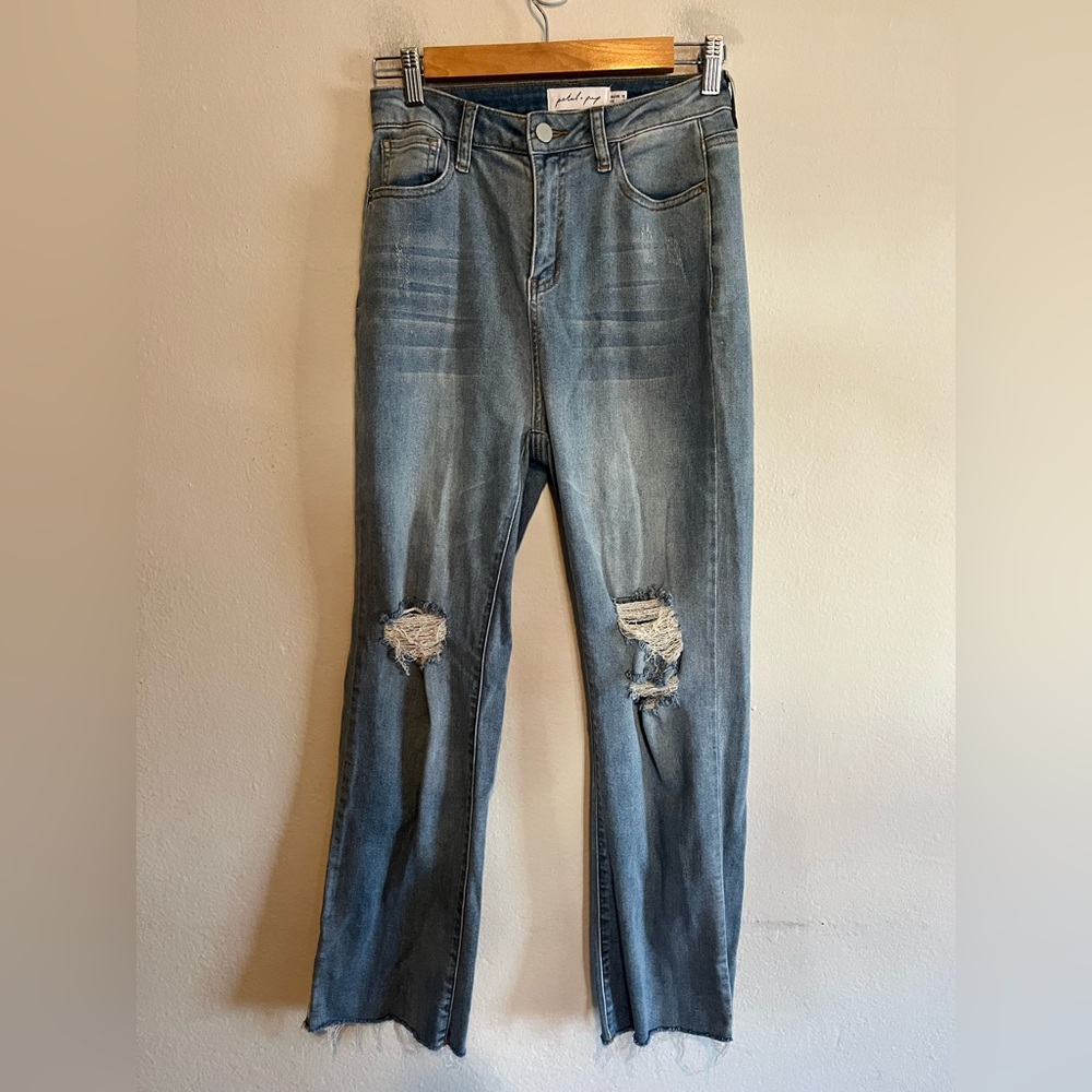 Petal And Pup Jeans Women's Straight Leg Distressed High Rise Raw Hem Grunge 6